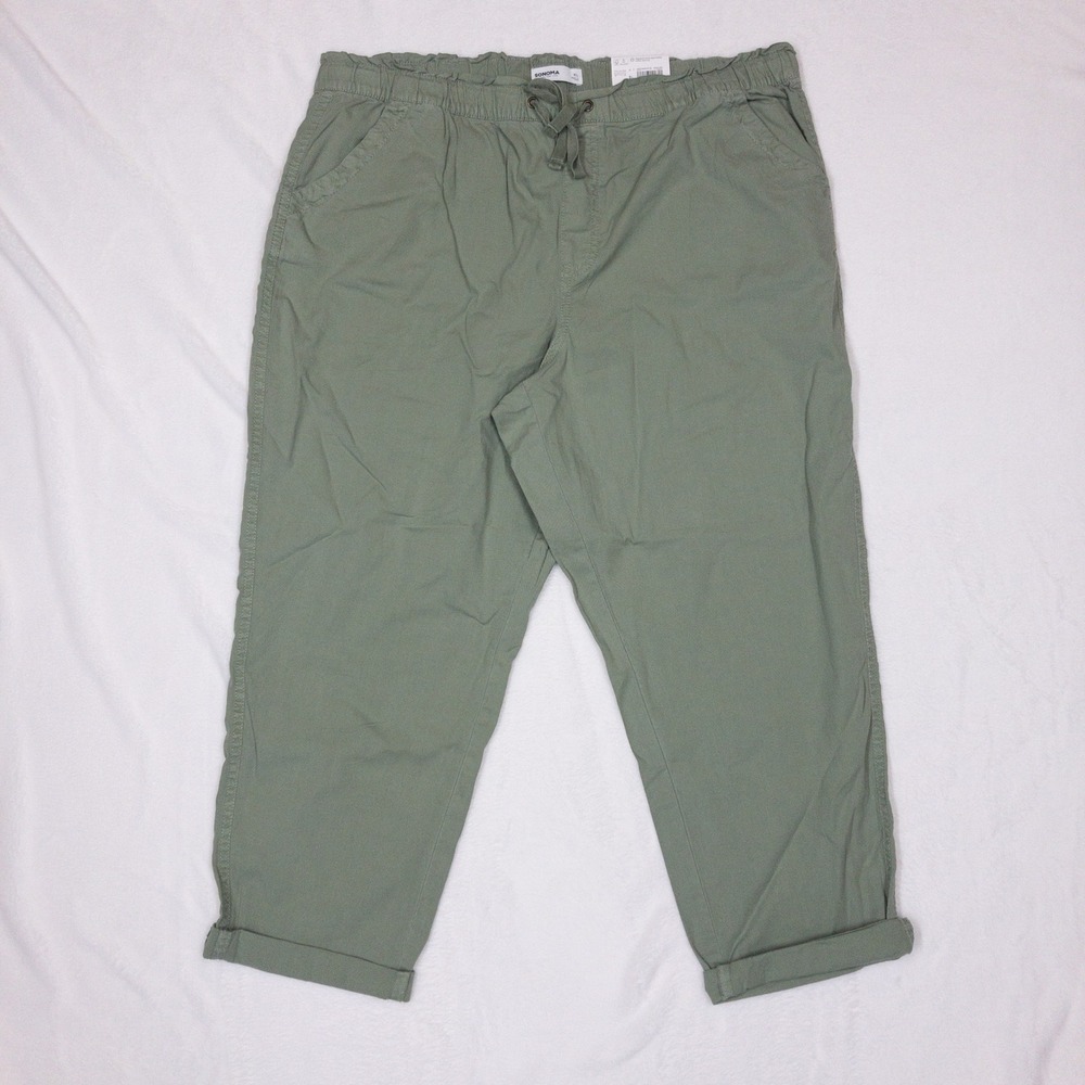 Sonoma Capri Pants Womens XL Madri Green Cotton Pockets Drawstring New